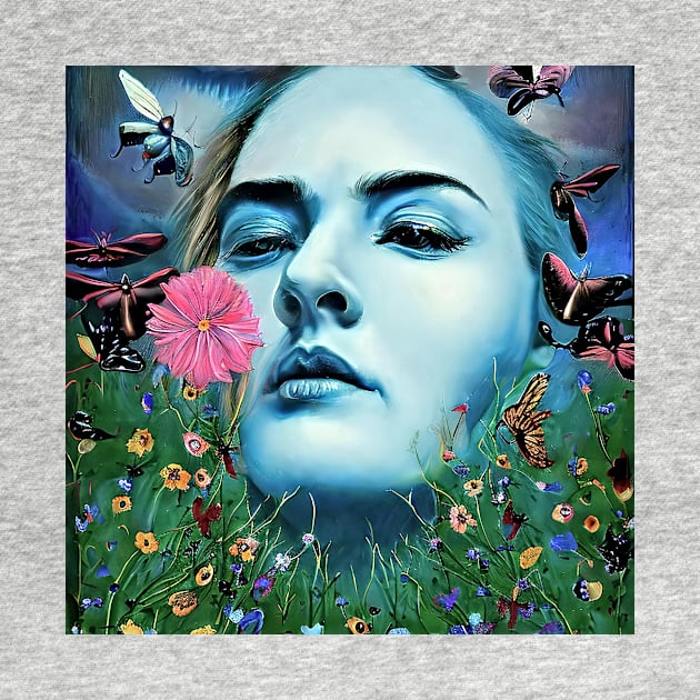 Digital portrait of young  Woman with  flowers and butterflies by bogfl